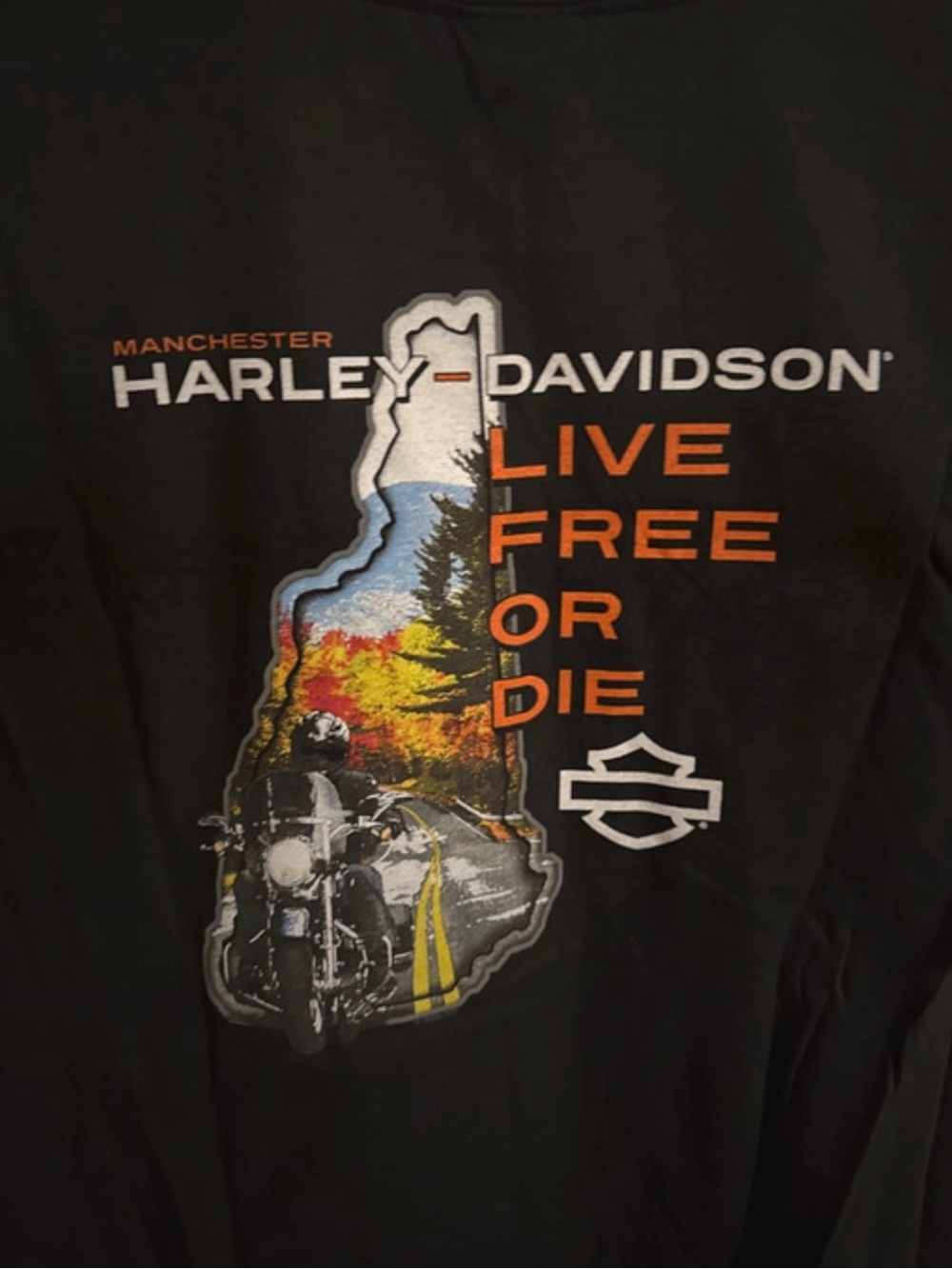 Harley-Davidson Black Short Sleeve Tee with Orange & White Graphics